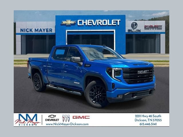 2023 GMC Sierra 1500 Elevation in Dynamic Blue Metallic — front three-quarter view