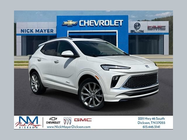 2024 Buick Encore GX Avenir in White Frost Tricoat — front three-quarter view