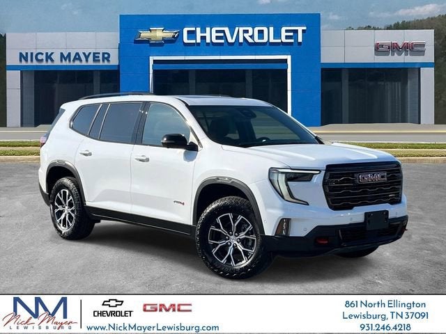 2026 GMC Acadia AT4 in Summit White — front three-quarter view