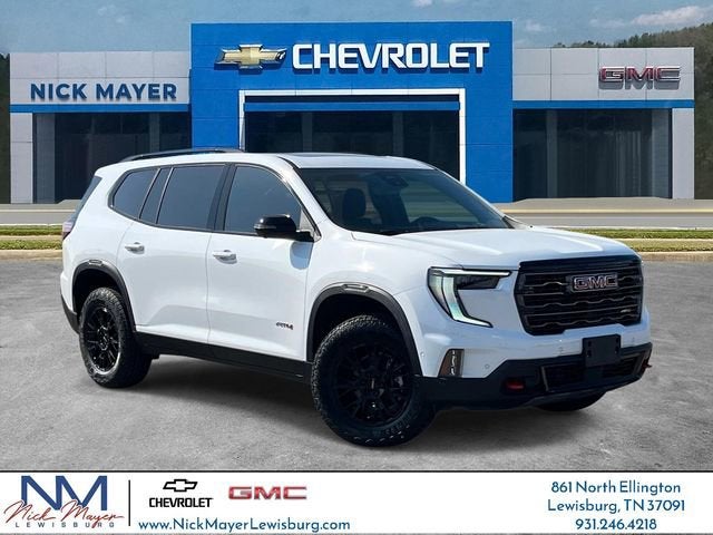 2026 GMC Acadia AT4 in Summit White — front three-quarter view