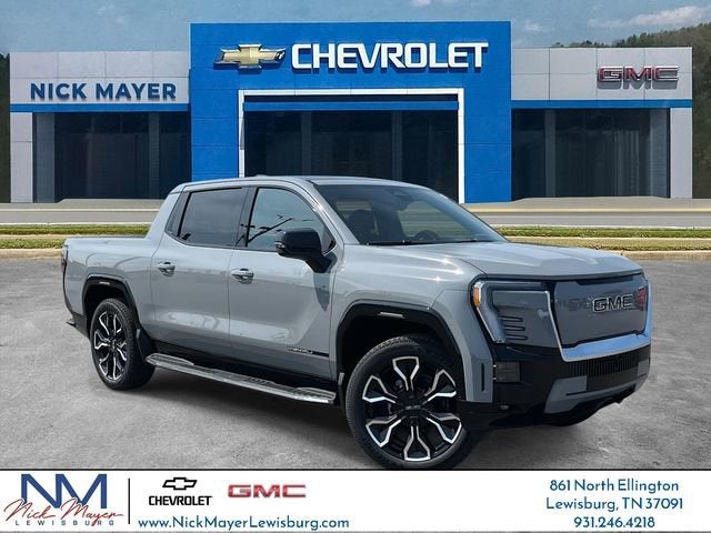 2025 GMC Sierra EV Extended Range Denali in Thunderstorm Gray — front three-quarter view