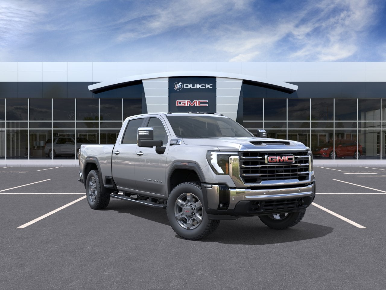 2026 GMC Sierra 2500 HD SLT in Sterling Metallic — front three-quarter view